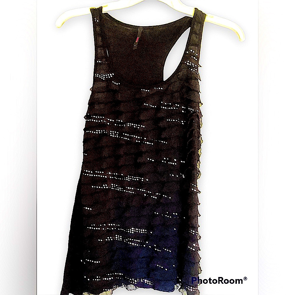 Junior shimmer tank with silver threads running throughout.